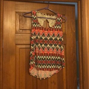 NoBo Aztec print tank ton with lace detailing.